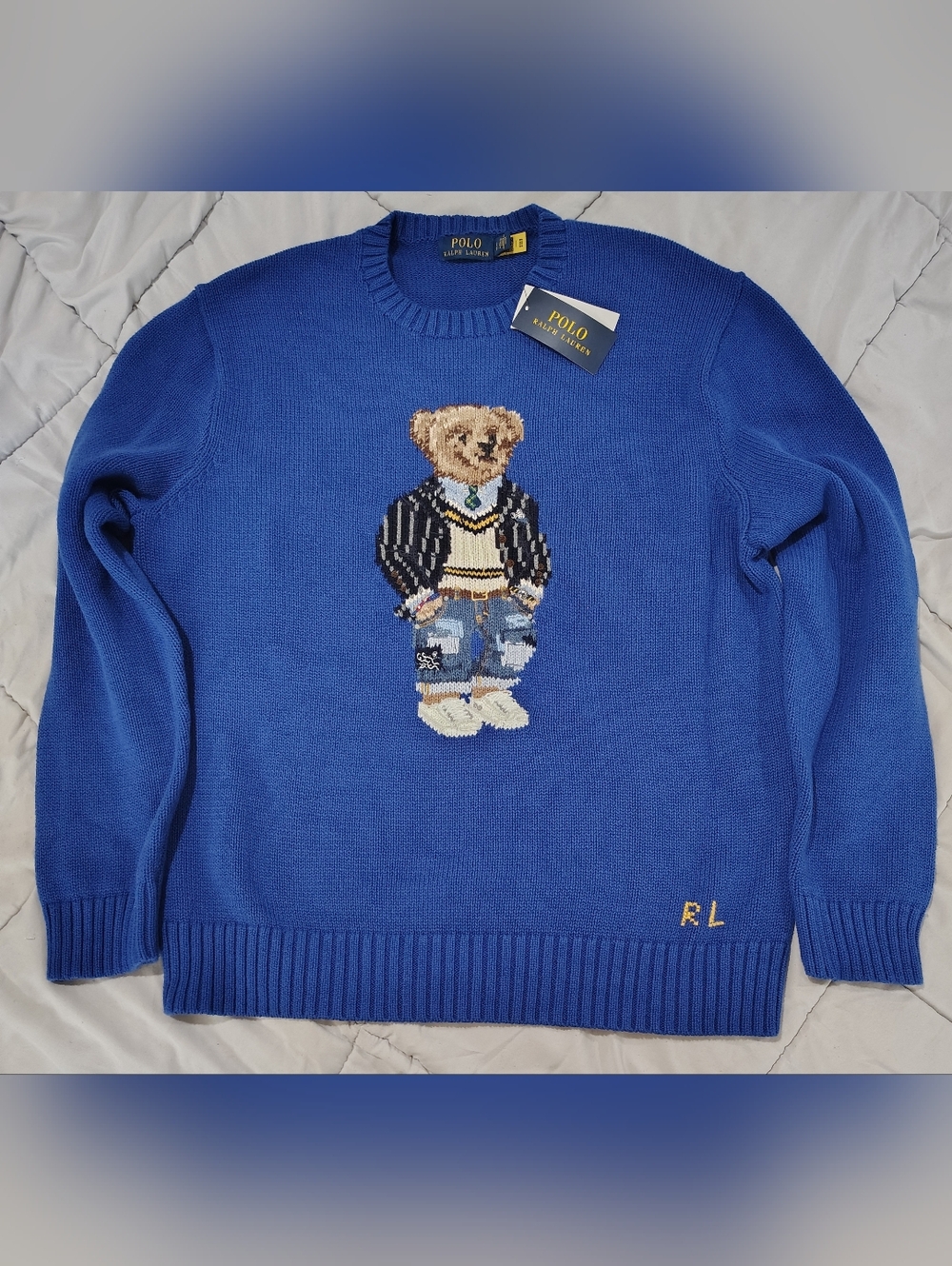 Polo Ralph Lauren Blue Polo Bear Sweater NWT Large
